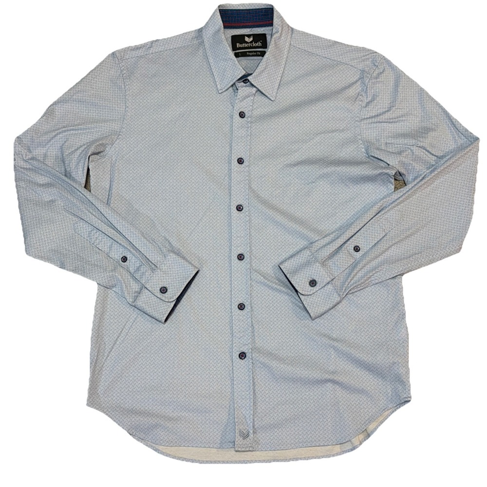 Buttercloth Large Light Blue Regular Fit Cotton Flip Cuff Button-Up Shirt